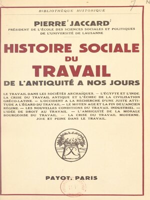 cover image of Histoire sociale du travail